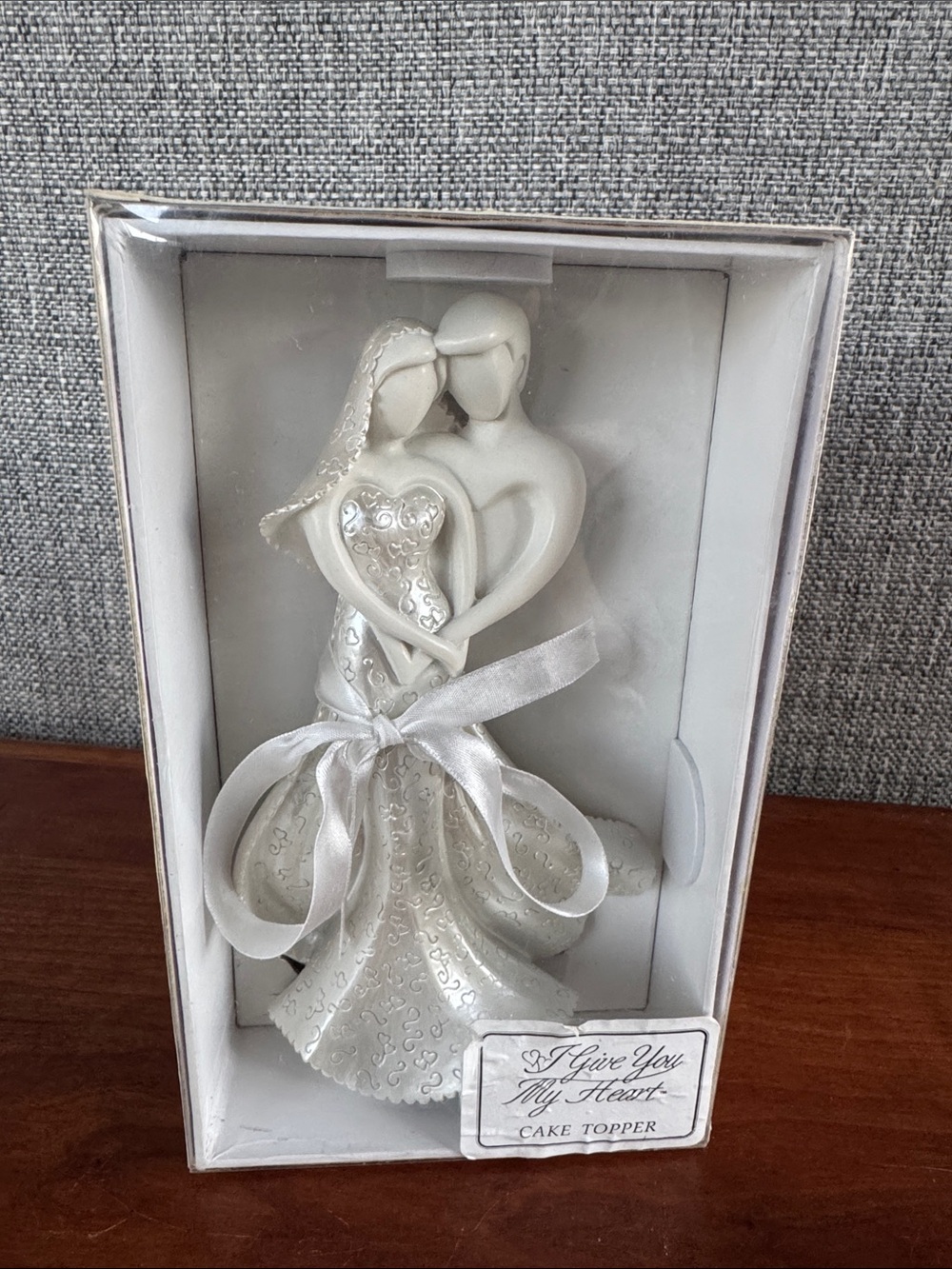 Wedding Cake Topper - 'I Give You My Heart' White Couple Figurine